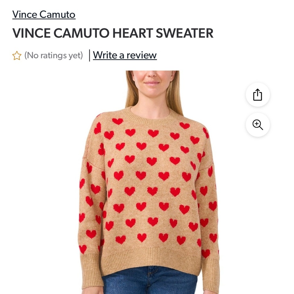 6. Vince Camuto Beige Sweater with Red Hearts